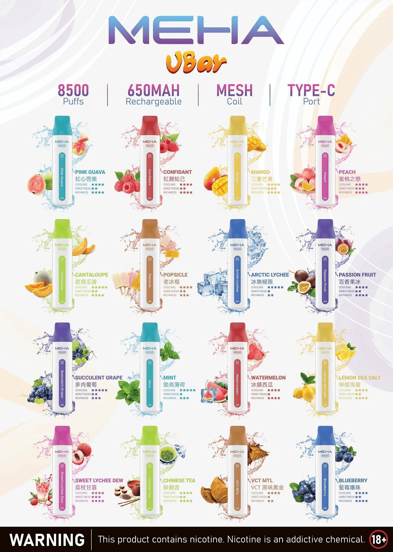 魅嗨MEHA VBar小白條 8500口拋棄式一次性電子煙：圖片 2